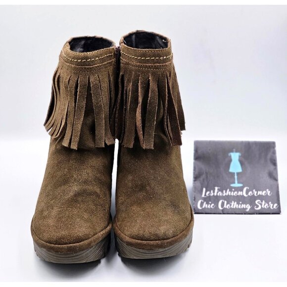 Fly London Women's Brown Suede Leather Fringe Wedge Ankle Booties Size 7.5 2188 - Picture 12 of 16